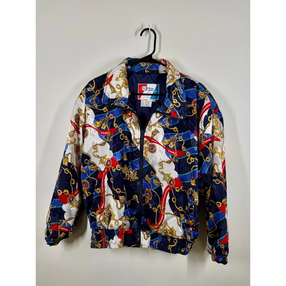 Vintage Pan Asia Nautical Print Bomber Jacket‎ Full Zip Medium